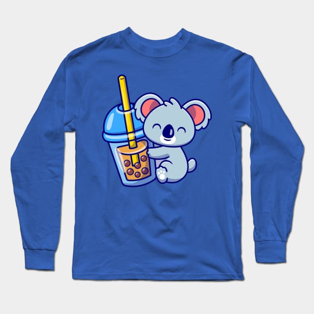 Cute koala hug boba milk tea Long Sleeve T-Shirt by BadrooGraphics Store